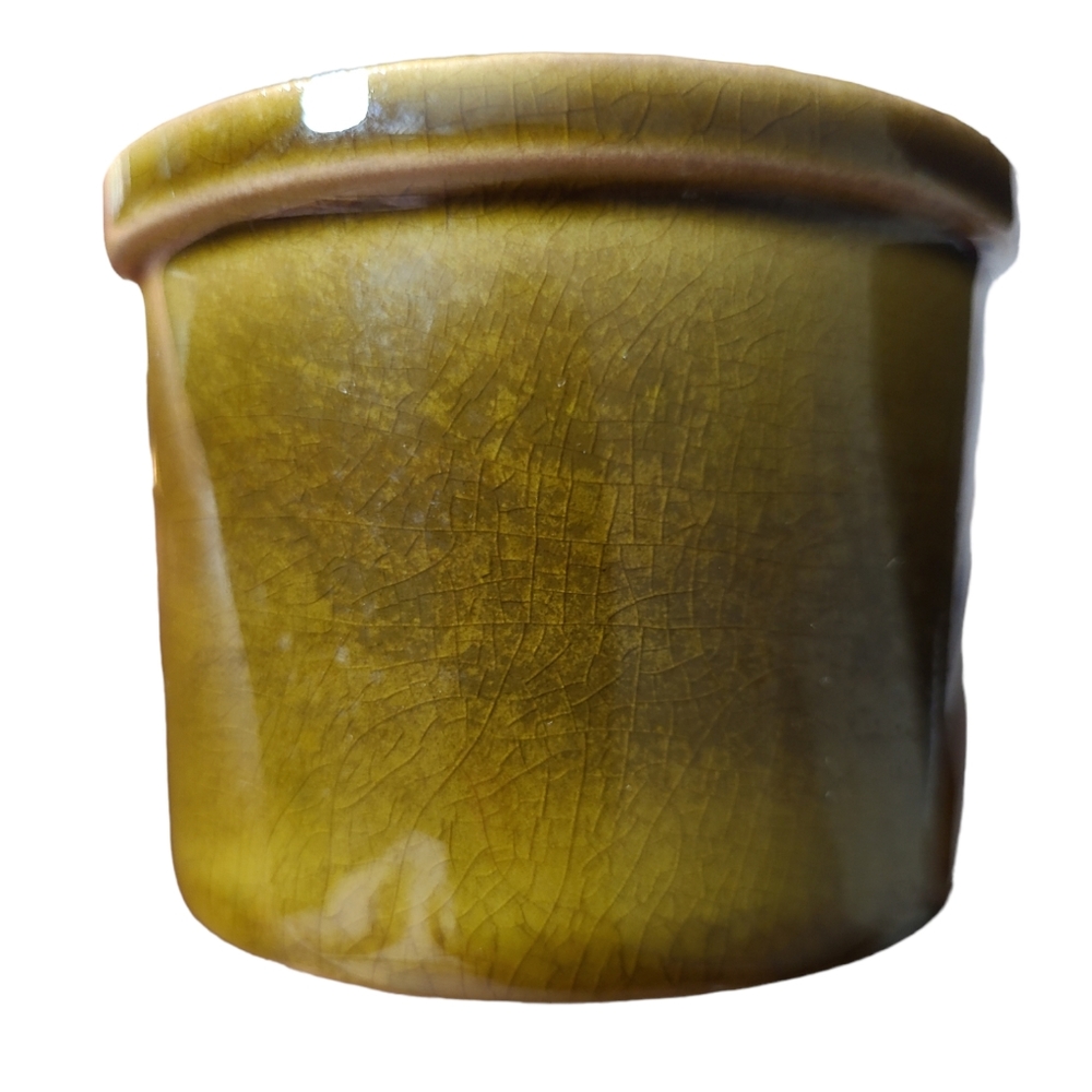 VINTAGE JAXTON JAPANESE POTTERY CRACKLED GLAZED OLIVE GREEN SIGNED - Picture 2 of 8
